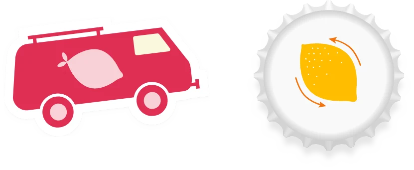 Beasmobile sticker and lemonade bottle cap graphics