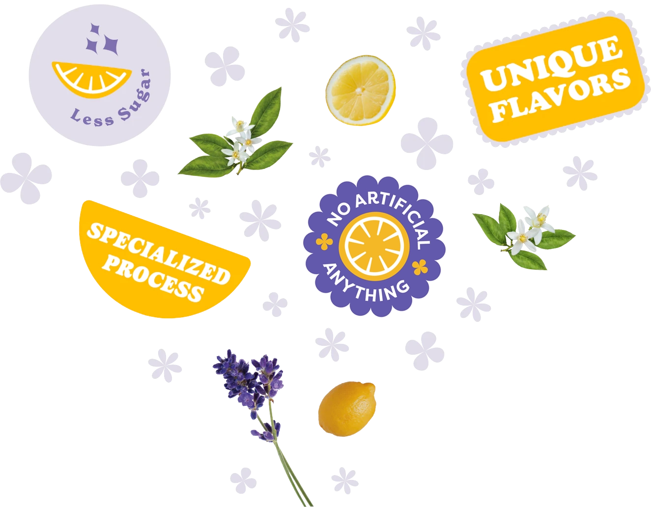 Less Sugar, Unique Flavors, Specialized Process, No Artificial Anything