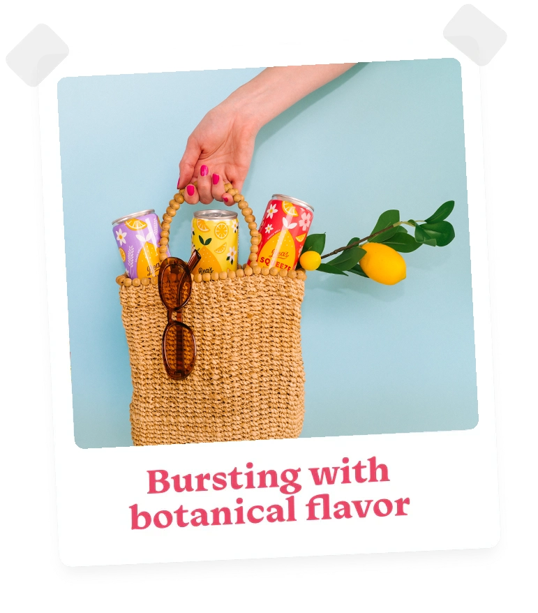 photo of Bea's Squeeze lemonade bottles with the caption Bursting with botanical flavor